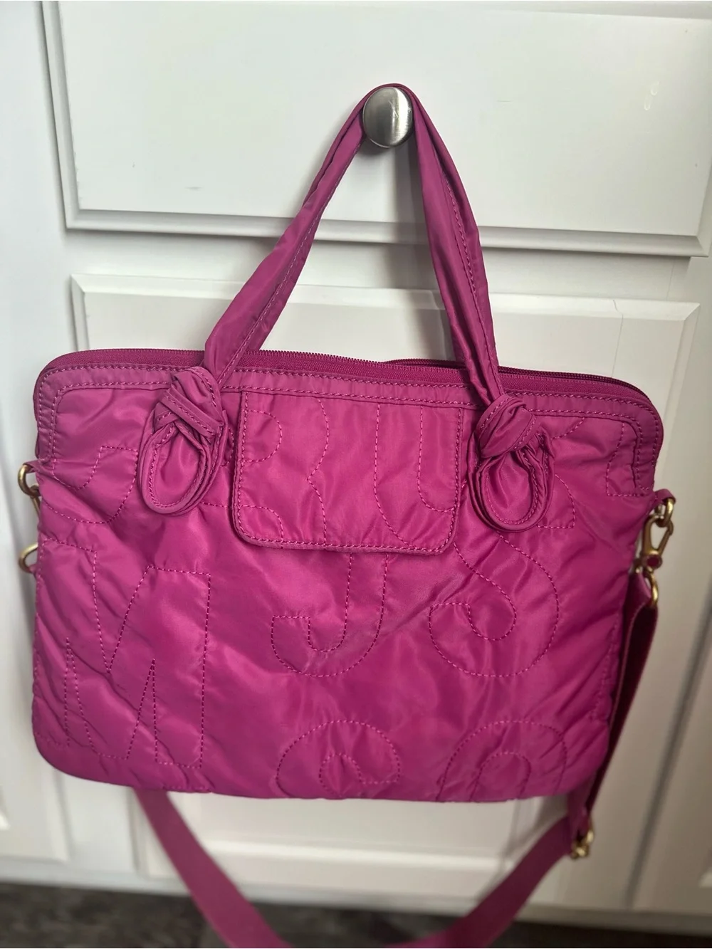 Marc Jacobs Fuchsia Quilted Laptop Tote with Detachable Strap
